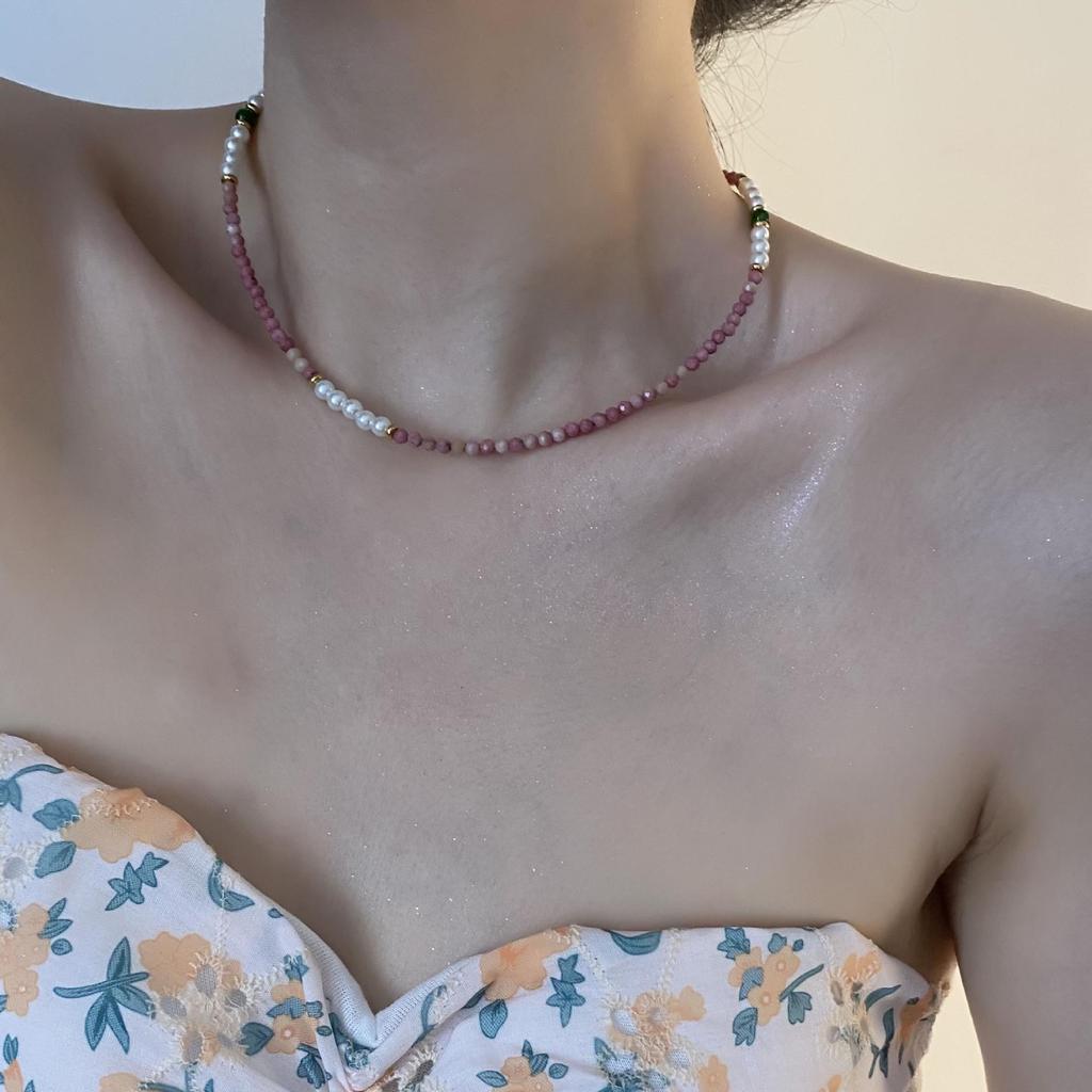 Набор ручной работы из титановой стали и жемчужных бус: ожерелье и браслет-чокер