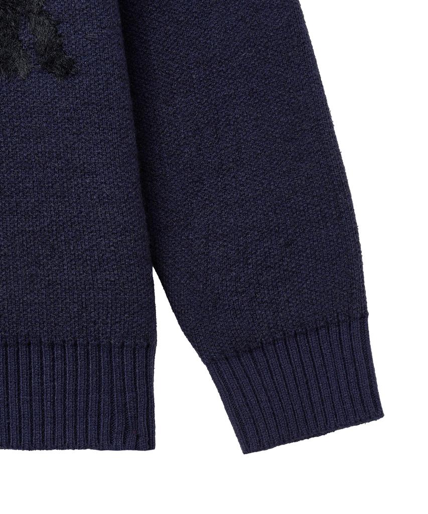 STANDARDERROR 87-Stan192 Pullover Brushed Lettering Jacquard Knit Navy