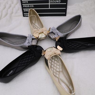Модная женская обувь на плоской подошве Весна Осень 2025 Новые плоские туфли-лодочки с бантом Квадратный носок для беременных Женские балетки Золотой Большой размер для женщин