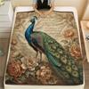1PC Retro Parrot Peacock Print Flannel Blanket, High quality All Seasons, Home Decor, Warmth and Comfort, Perfect for Christmas Gifts