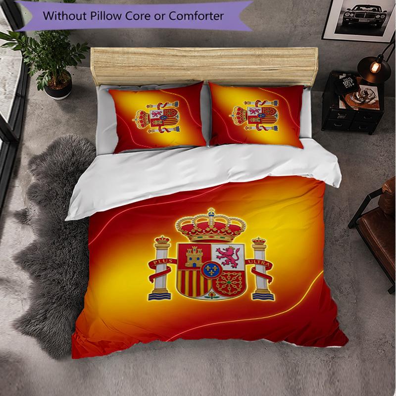 Spain football Pattern 3 Pieces Bedding Set Soft Microfiber Duvet Cover with Pillow Cases for Bedroom