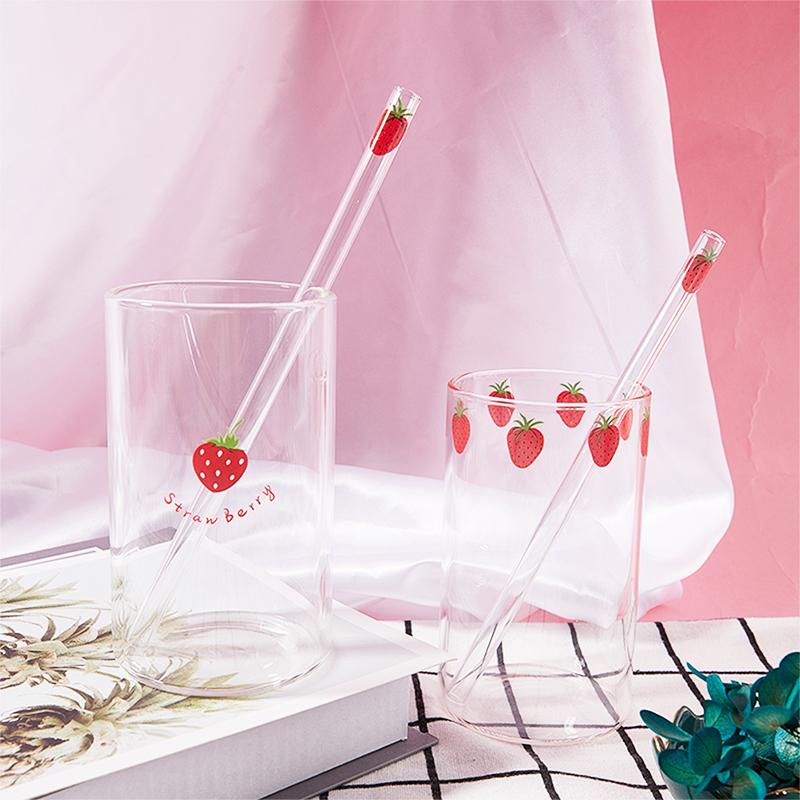 300 мл Клубничная милая скандинавская стеклянная кружка с соломенным молоком термостойкая стеклянная кружка