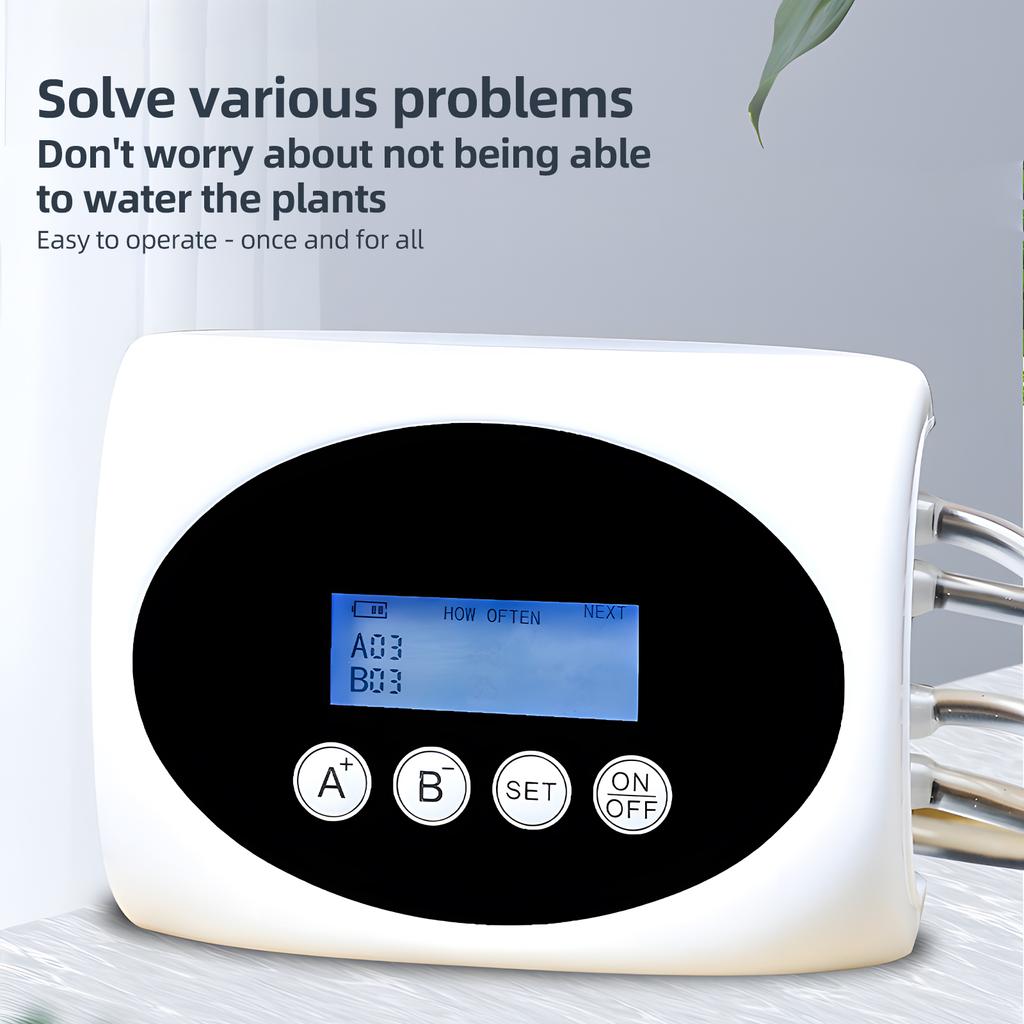 3W Solar Automatic Watering Device Dual Pump Timed Irrigator for 15 Pots LCD Display USB/Solar