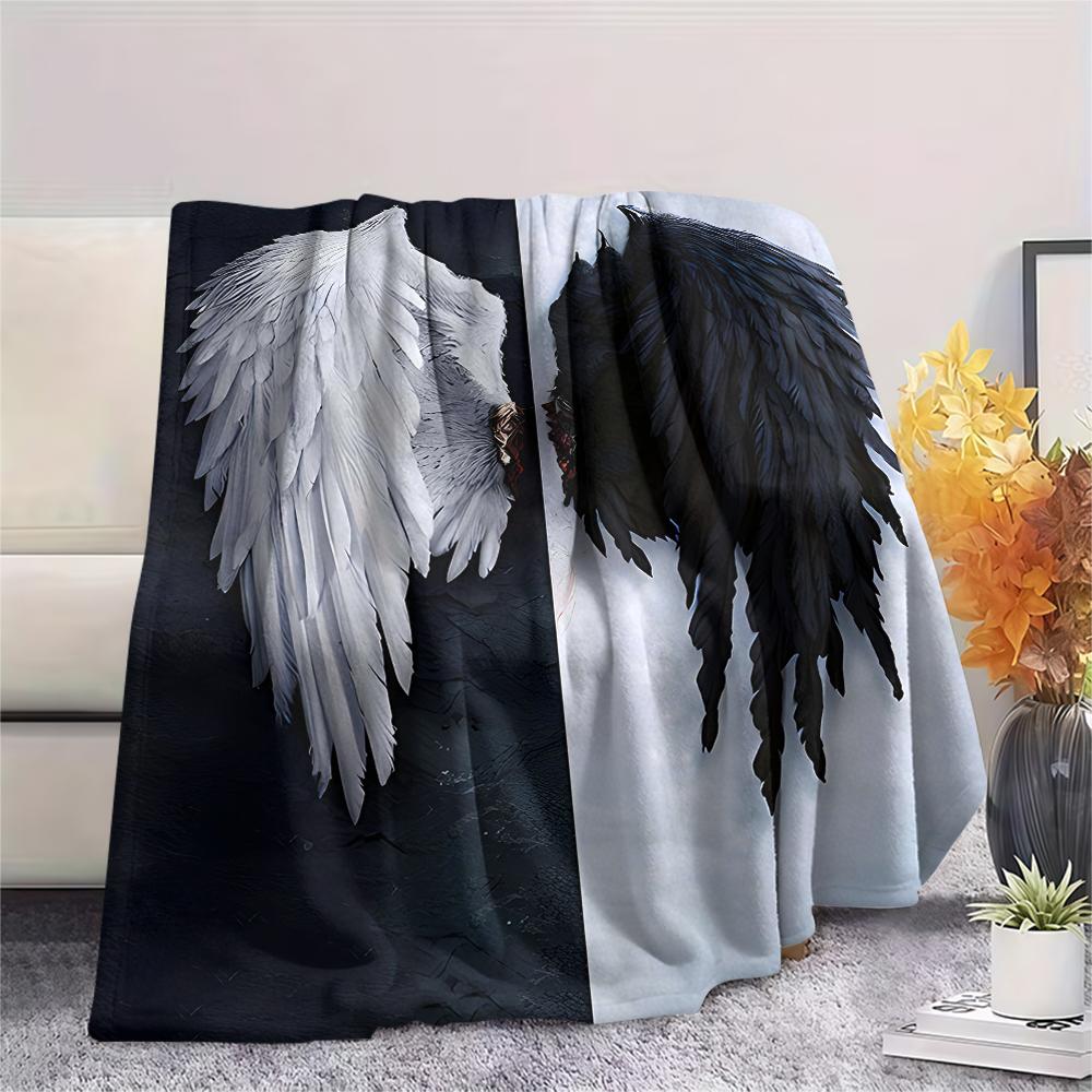 1Pc Angel Wings Print Flannel Blanket, High quality Comfortable for All Seasons, Home Decor, Warmth and Comfort, Perfect for Christmas Gifts