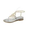 Beaded Clip Toe Women Sandals Beach Flip Flops Shoes Summer Dress Slippers Designer 2024 New Casual Mid Heels Pumps Mujer Slides
