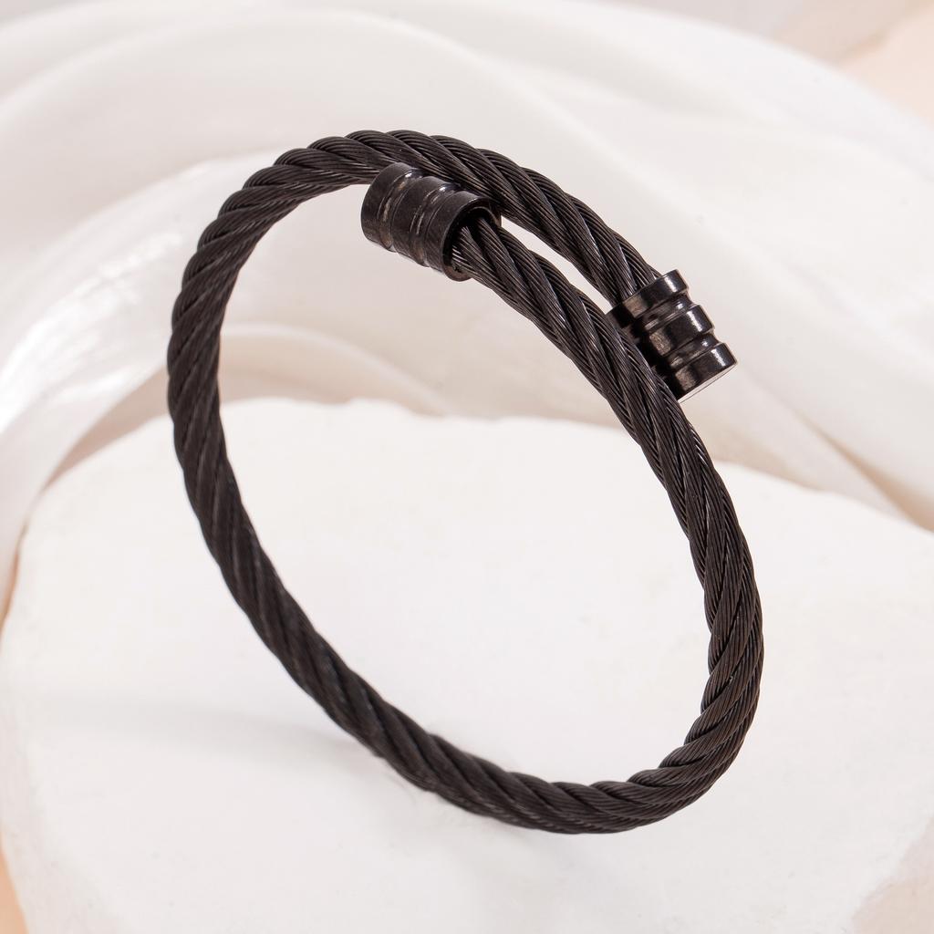 TOHM Fashion Stainless Steel 18k Gold Plated Jewelry Hip Hop Punk Open Elastic Bracelet for Women