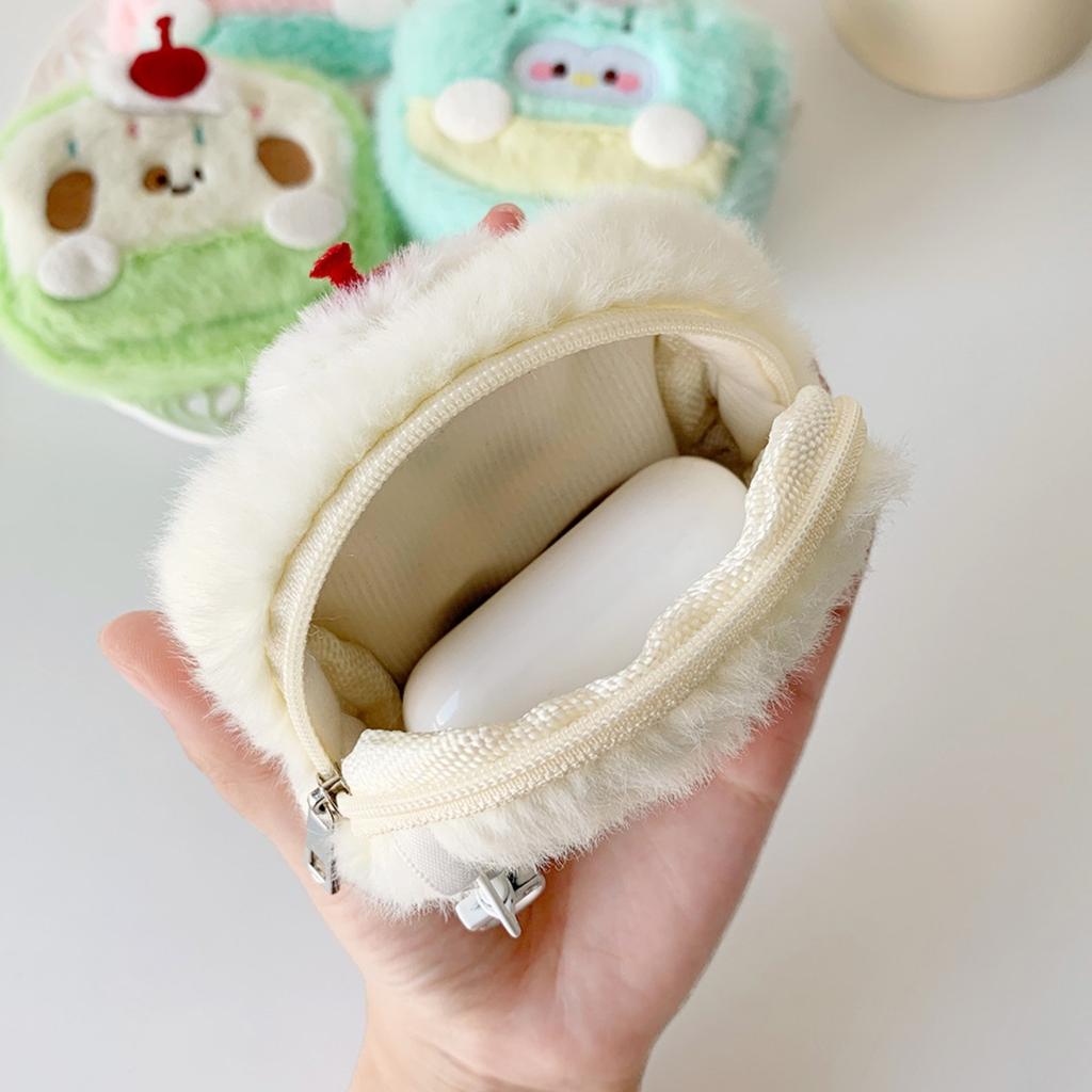 Плюшевая сумка для хранения наушников для девочек, милый плюшевый кошелек для монет, портативный карманный чехол для наушников