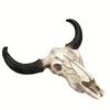 1pc, Resin Simulation 3D Ancient Animal Bones-Nordic Style Props Long Horn Cow Skull Head Sculpture Ornament Wall Hanging Artwork For Home Decor