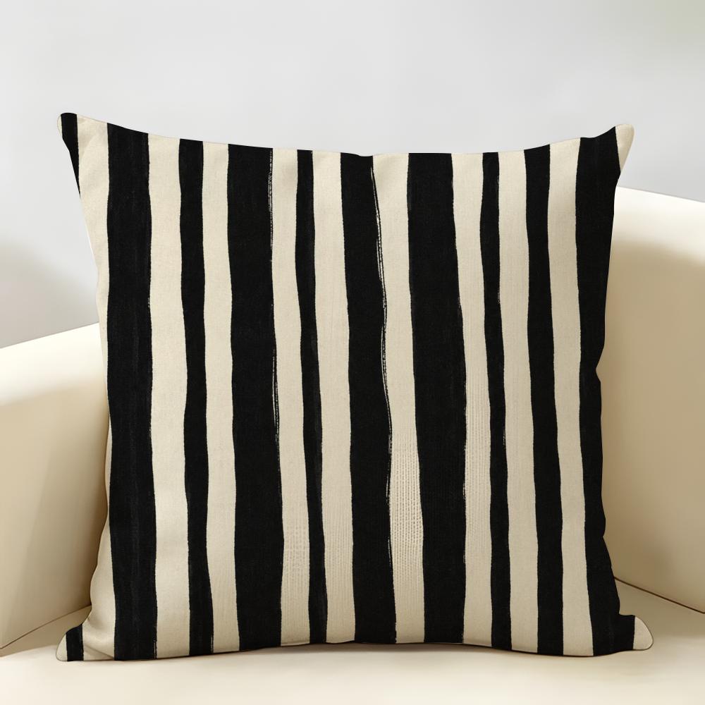 Neutral Boho Brushstroke Cushion Cover Durable Hypoallergenic Organic Linen Short Pillow Cover Washable