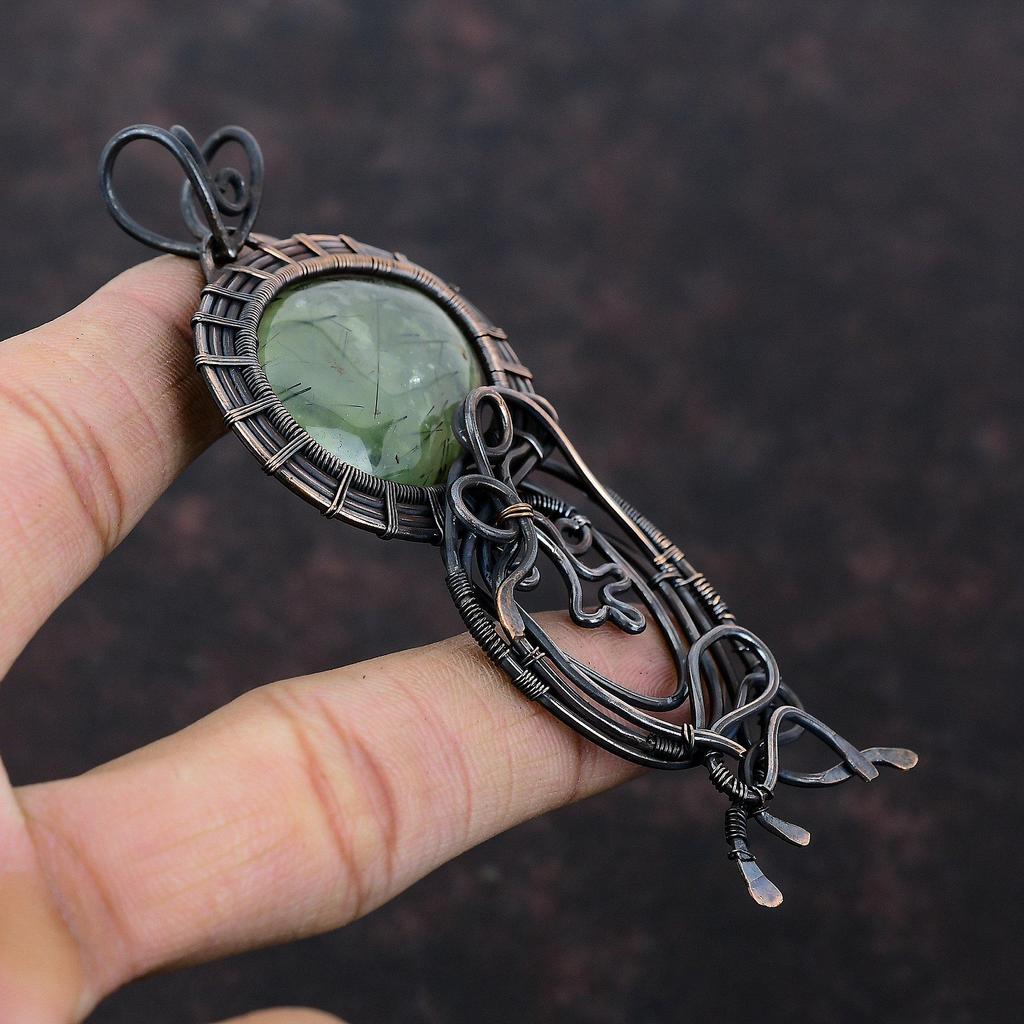 Moss Prehnite Pendant Copper Wire Wrapped Jewelry Handmade Pendant Wire Wrapped Pendant Gemstone Jewelry Antique Copper Pendant Gift For Him