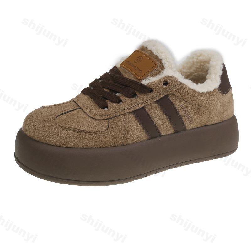 Ретро Теплые Толстые Бархатные Низкие Повседневные Мохнатые Туфли для Женщин Зимняя Мода Универсальные Плюшевые Удобные Массивные Хлопковые Туфли