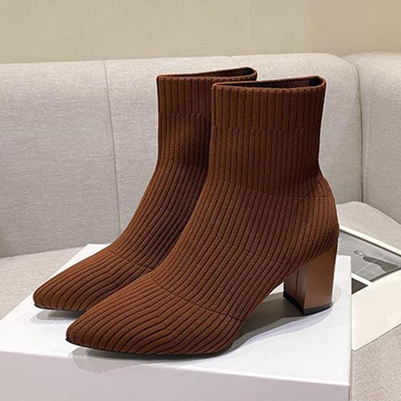 Вязаные ботильоны для женщин весна осень мода готика эластичные носки туфли-лодочки сапоги на высоком каблуке сексуальные платья сапоги женские
