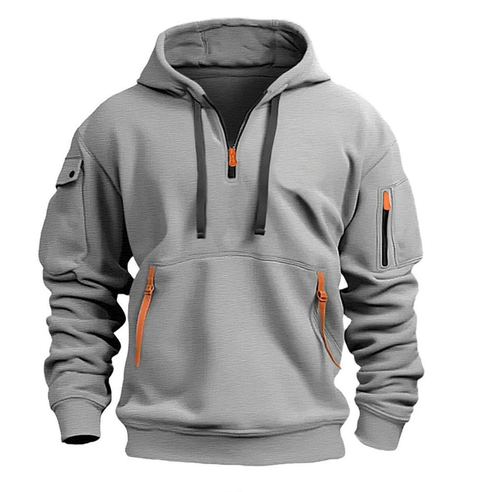 2024 Autumn/Winter Men's Casual Multi Zipper Arm Pocket Hoodie Pullover Large Hoodie