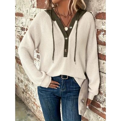 Толстовка с капюшоном с цветными блоками и застежкой спереди на пуговицах, повседневная толстовка с капюшоном с длинными рукавами, женская одежда