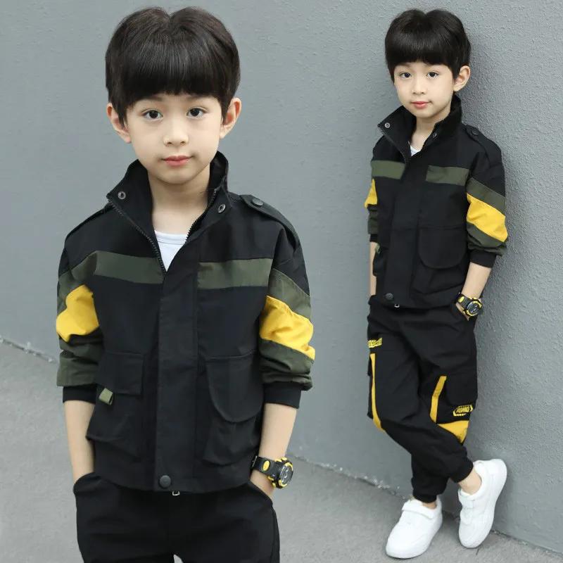 Весна Осень Костюмы для мальчиков Пальто + Брюки 2 шт./Компл. Детская Подростковая Верхняя одежда Спортивный Школьный Костюм