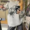 Серый свитер Harajuku с принтом паука, женский готический винтажный рваный гранжевый свитер Y2K, уличный корейский повседневный хип-хоп-пуловер