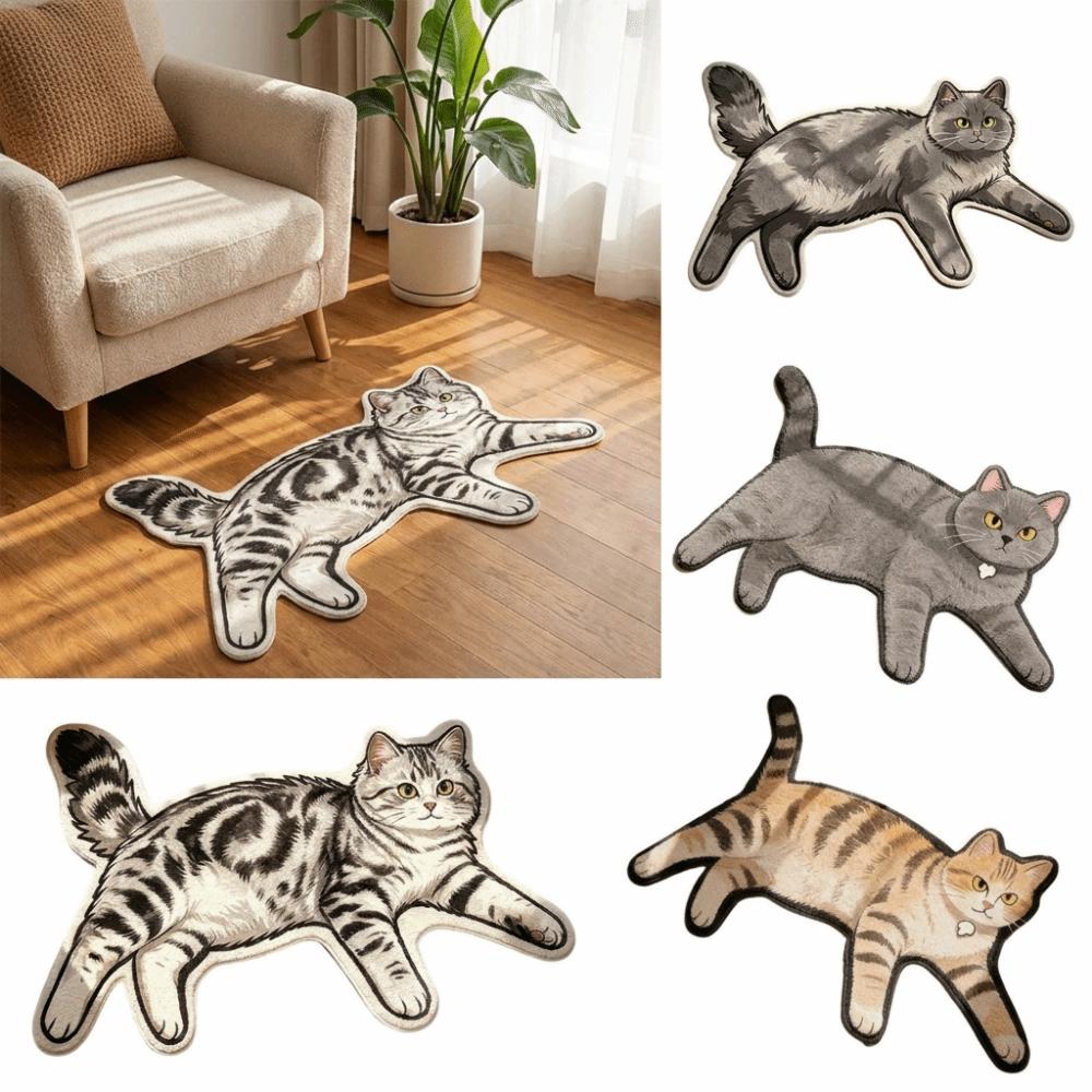 Non Slip Cat Floor Mat Absorbent Bedside Carpet Room Accessory Cat Shaped Rug Bathroom