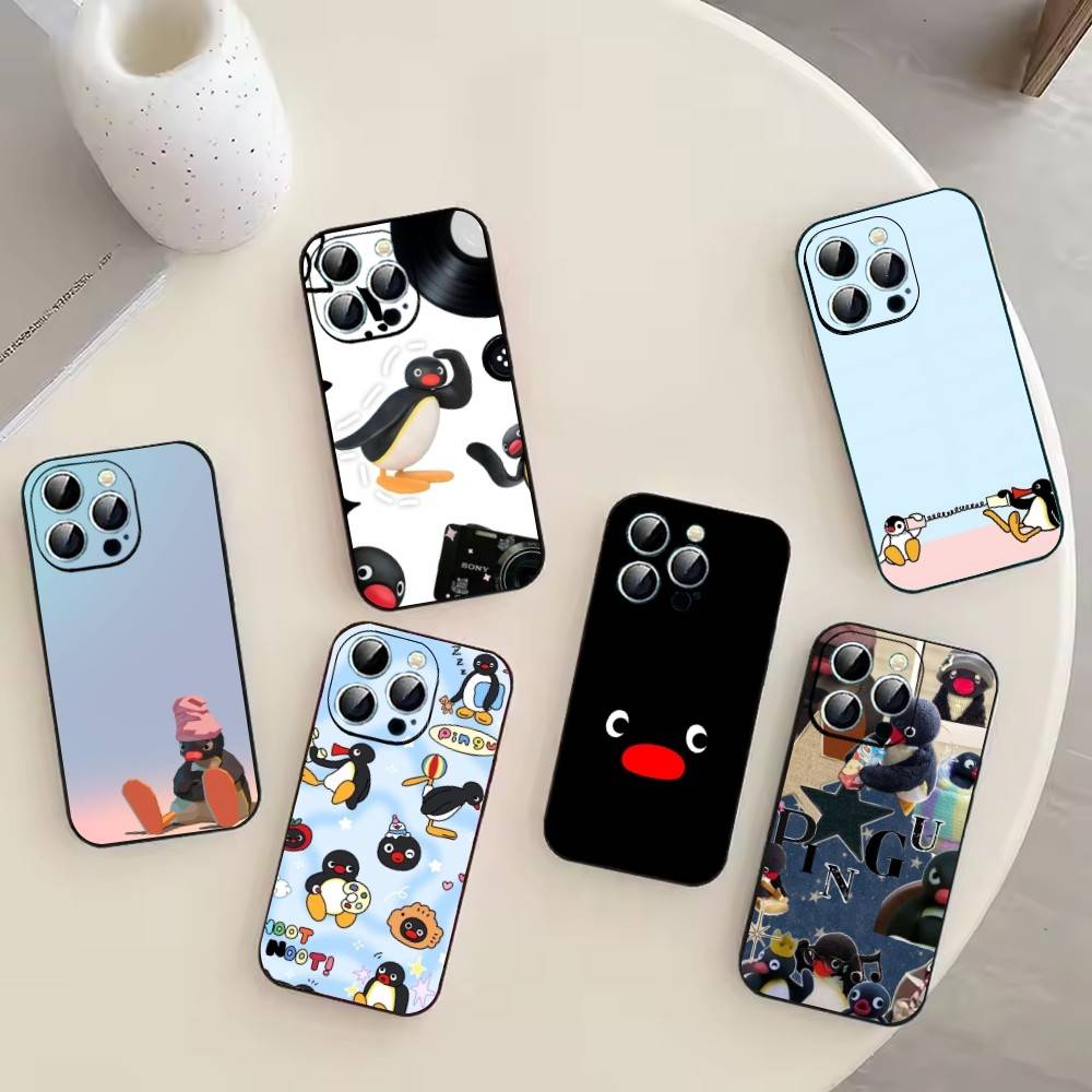 Милый Чехол-Пингвин Пингу для Телефона iPhone 17, 16,15,14,13,12,11 Plus,Pro Max, Других Мягкий Черный Чехол