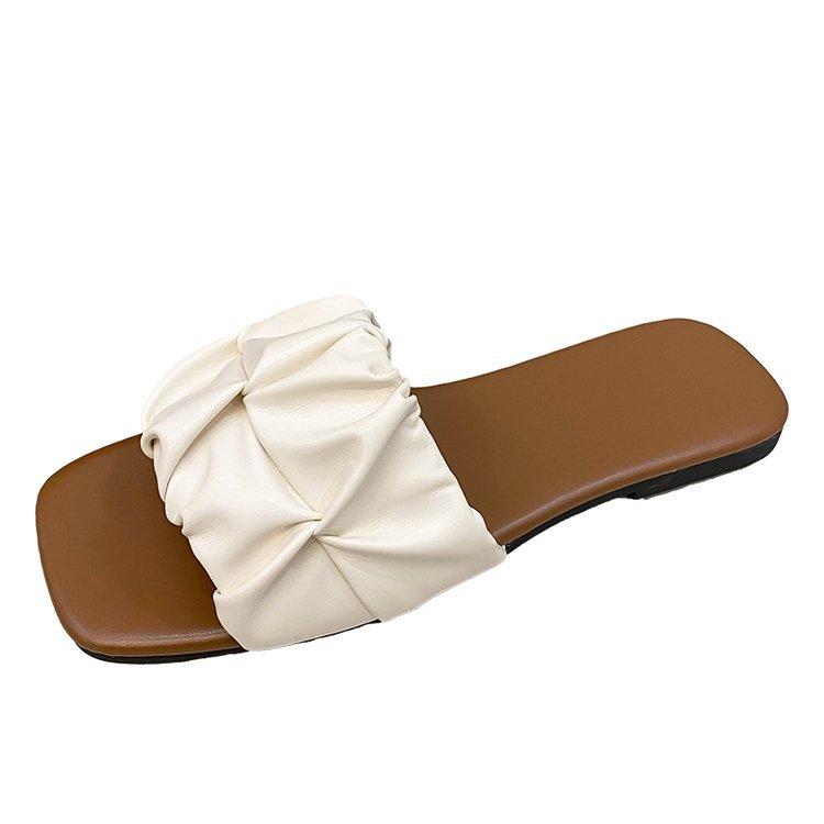 Летние тапочки для женщин, шлепанцы, балетки, новые плиссированные корейские тапочки, женские сандалии, зеленые туфли без застежек, большой размер 35-43