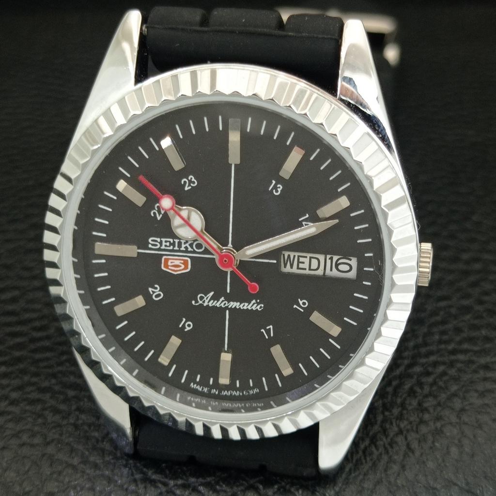 ВИНТАЖНЫЕ АВТОМАТИЧЕСКИЕ SEIKO 5 6309A ВОССТАНОВЛЕННЫЕ ЯПОНСКИЕ МУЖСКИЕ ЧЕРНЫЕ ЧАСЫ a442843-1
