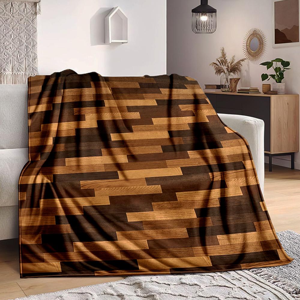1Pc Wooden Texture Blanket Soft And Comfortable Casual Warm Camping Travel Christmas Halloween Xmas Gift M928291