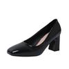 2025 New Spring New Square Head Thick Heels Women's Shallow Mouth Buckle Single Shoes Professional Shoes High Heels