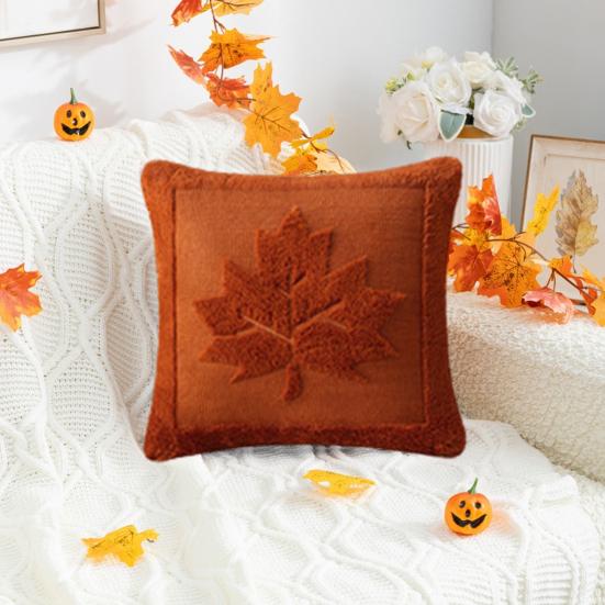Fall Throw Pillow Cover 18"x18" Plush Pumpkin Pillow Cover Fluffy Maple Leaf Decorative Cushion Cover for Autumn Farmhouse Home Couch Sofa Bedroom Car