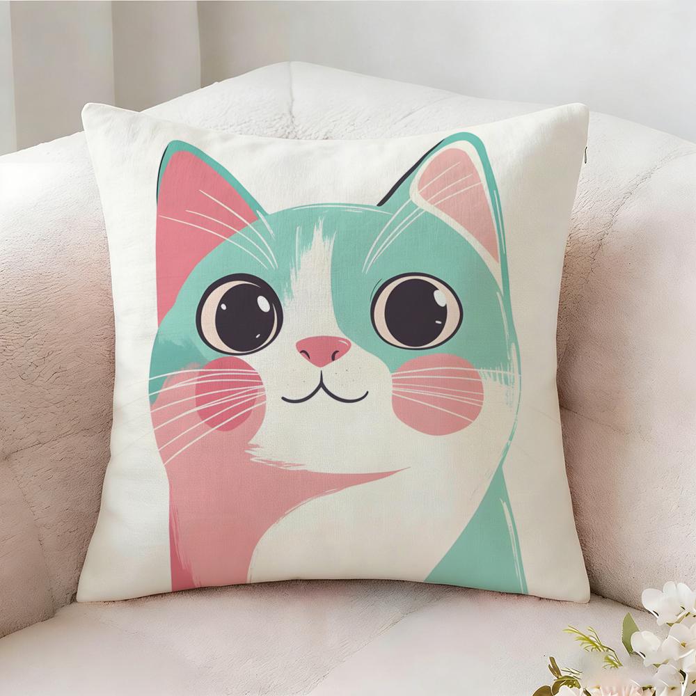 Cute Pink Cat Pattern Pillow Case Pillowcase Doublesided Printed Sofa Cushion Bedroom Headboard Pillow