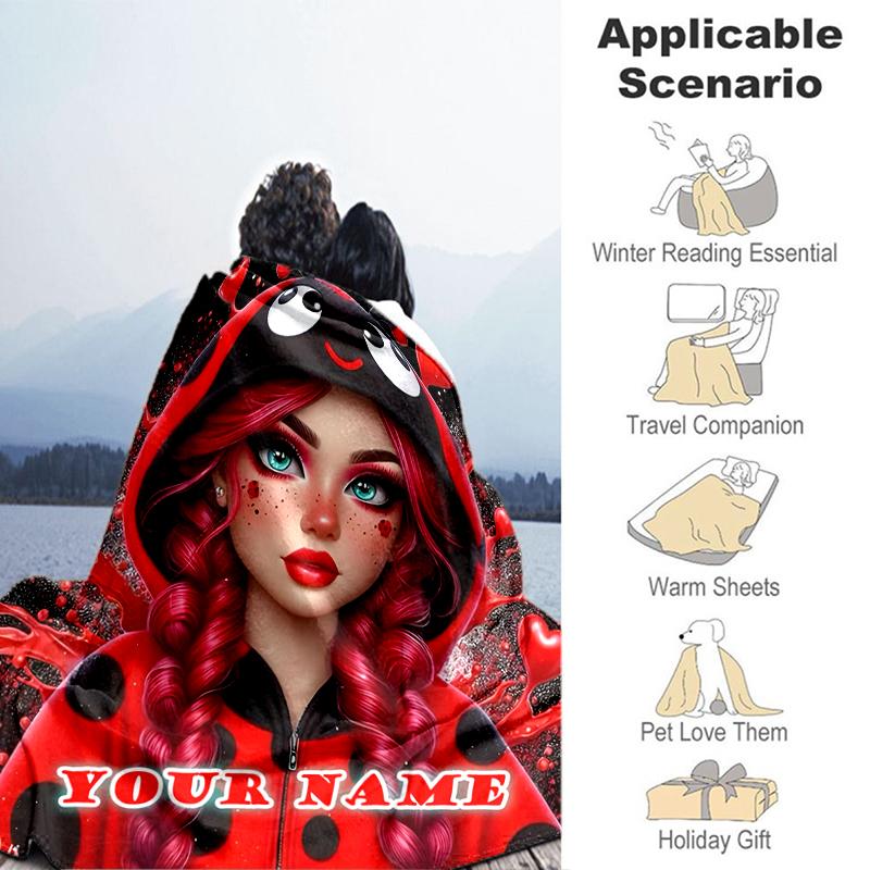 1PC Custom Name Ladybug Love Artwork flannel blanket versatile,all-season throw suitable for the living room,bedroom,camping,travel,and gift