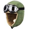 [lapset] Furry Pilot Flight Cap with Goggles – Warm Winter Aviator Hat with Ear Flaps for Men & Women, Green