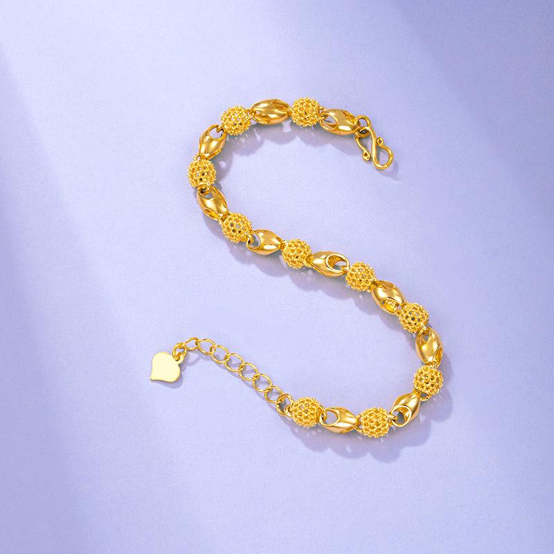 Hip Hop 24k Plating Gold Bracelet Gilded Buddha Bead Hollow Glossy Exquisite Bracelet for Women's Wedding Gifts