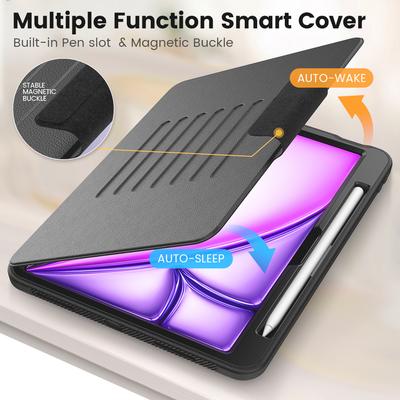 Для iPad Эйр 11 (2025)/(2024) Автоматическое включение/выключение Чехол-подставка из ПУ кожи для планшета с держателем для карт и слотом для карандаша