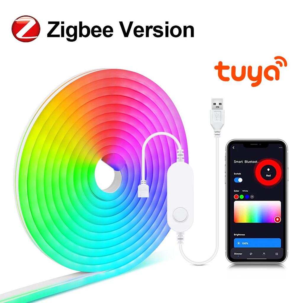 Zigbee 3,0 неоновая RGB светодиодная лента USB 5 В лента с регулируемой яркостью работает с Tuya Smart Gateway Hue Bridge SmartThings Alexa Google