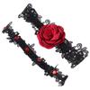 Stretch Handmade Embroidered Stretch Garter Lace Leg Ring Set Lace Red Rose Flower Garters