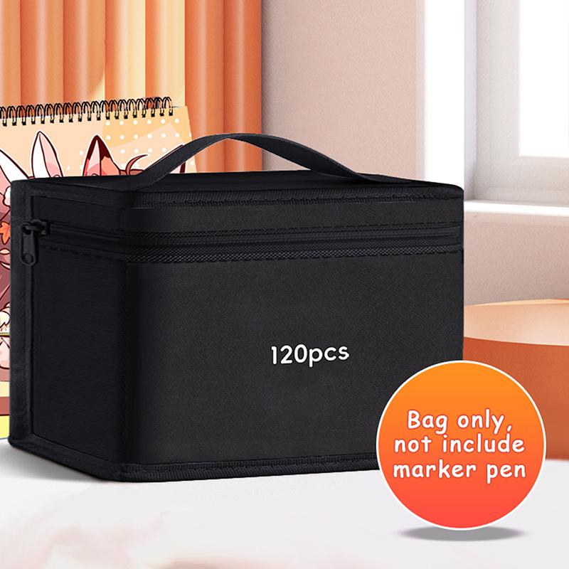 Markers Pen Black Storage Bag Massive Large Capacity Zipper Canvas Pencil Bag Watercolor Pen Stationery Bag Portable