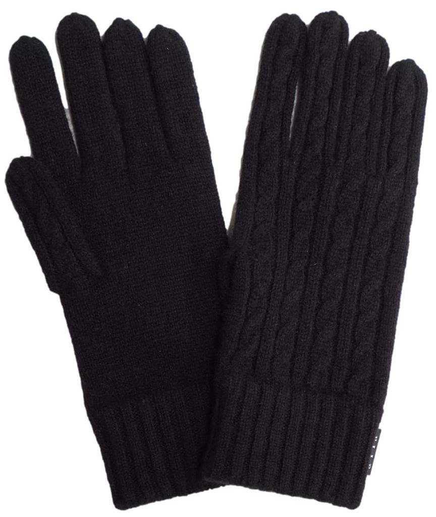 ELLEHomme Soft Cashmere Cable Knit Gloves with Rope Aran Size with Gift Case Men's 100% Pattern, Knit, M, (M-L, Black)