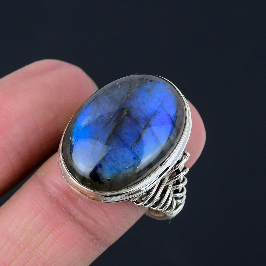 Натуральный синий огненный лабрадор, драгоценный камень, твердое серебро 925 пробы, массивное кольцо ручной работы, ювелирные изделия для женщин и девочек