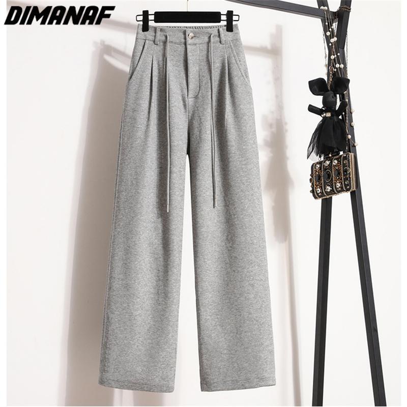 Dimanaf 2024 Большие размеры Длинные брюки Женские эластичные свободные однотонные хлопковые свободные повседневные женские базовые брюки