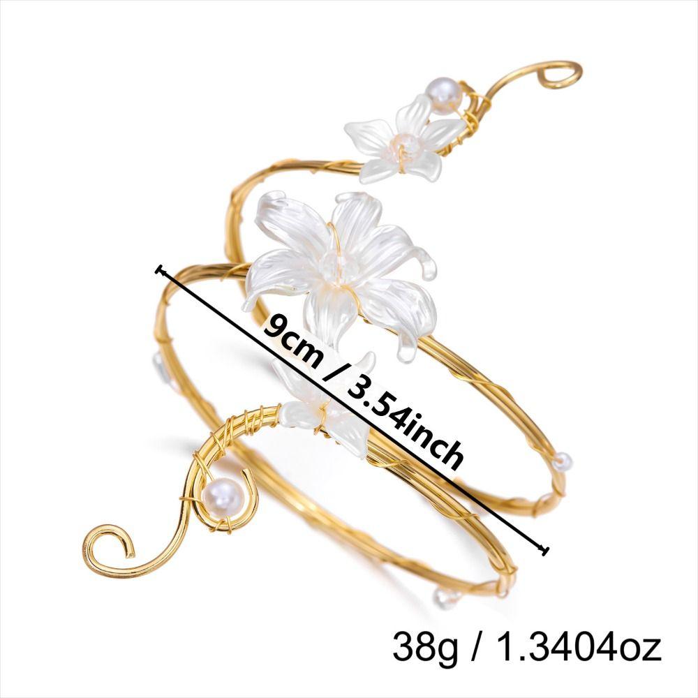 Gold Color Metal Floral Open Cuff Armlet Enamel Glaze Craft Spiral Arm Bracelet Vacation Style