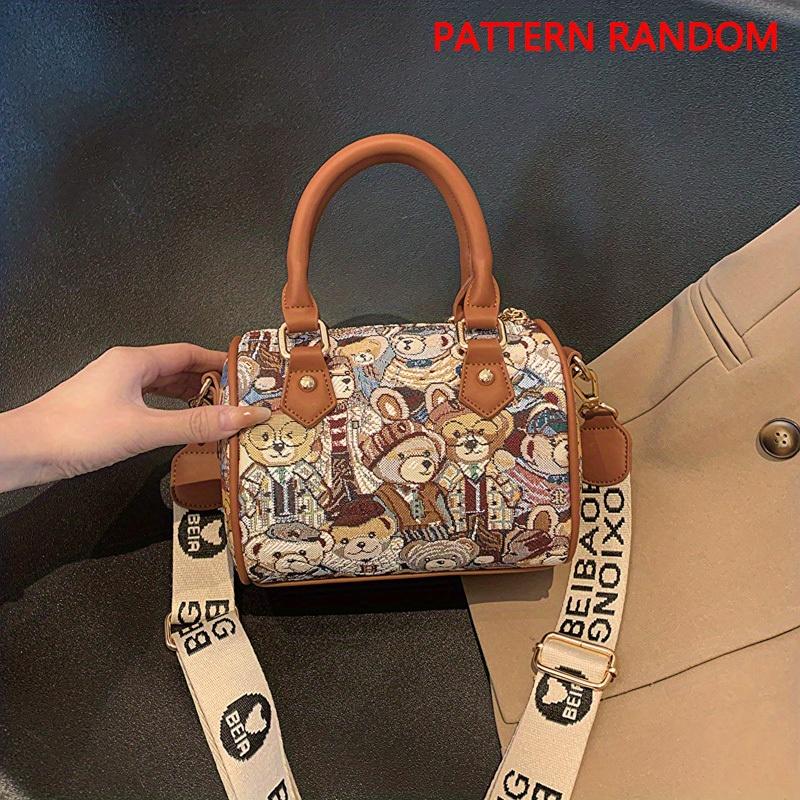 Сумочка с милым медвежьим узором, маленькая сумка через плечо Boston, женская сумка-саквояж с верхней ручкой