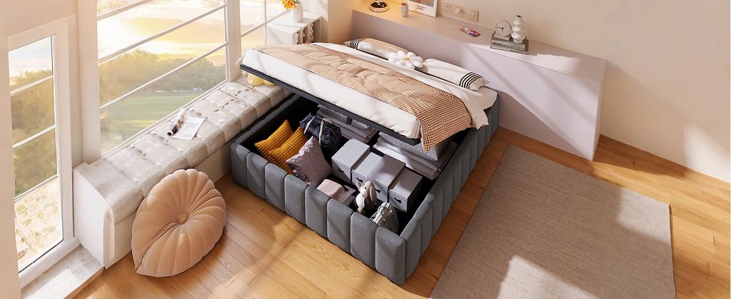 Upholstered Bed, 140*200cm, Hydraulic Storage, without Headboard, without Mattress, Grey