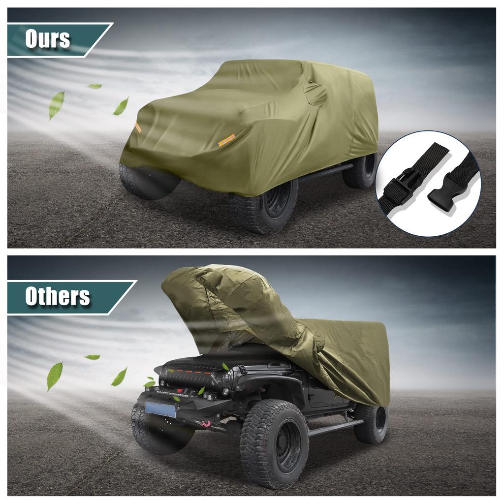 X AUTOHAUX Чехол для внедорожника для Jeep Wrangler Уличный Водонепроницаемый и Снегозащитный 210D Оксфорд Темно-зеленый JK/JL 2-дверный (2007-2021) - Солнце, Дождь, Пыль, Ветер,