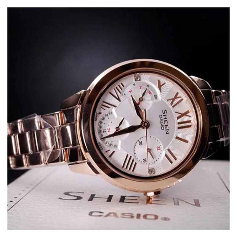 Casio SHEEN 50 метров водонепроницаемые кварцевый механизм стальной ремешок японские и корейские часы женские часы серебристый циферблат SHE-3059PG-7A