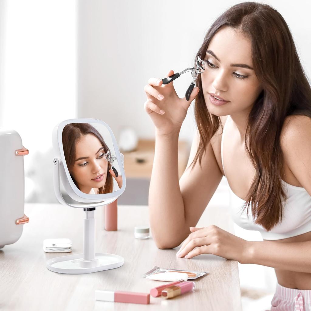 Yilucess Tabletop Mirror for Actresses Magnification 8x Three Brightness LED Adjustable Brightness and Large Ideal for Bedrooms and Popular Includes