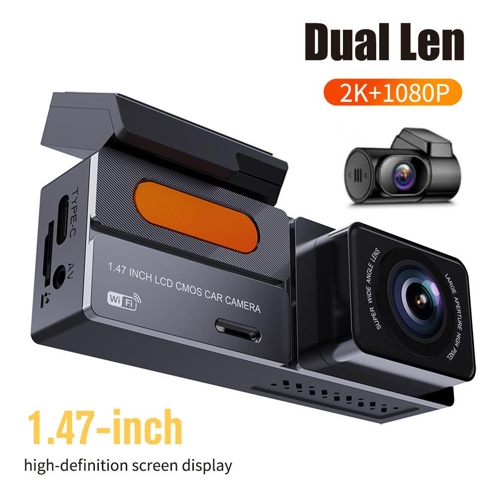 2K Car DVR Dual Lens Dash Cam For Cars, Dual Cameras Front 1440P and Rear 1080P With 1.47 Inch