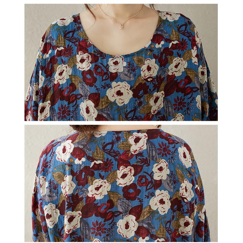 Осеннее тонкое хлопковое льняное длинное платье с цветочным принтом, круглым вырезом, длинным рукавом, свободным узким широким подолом, А-силуэт для женщин