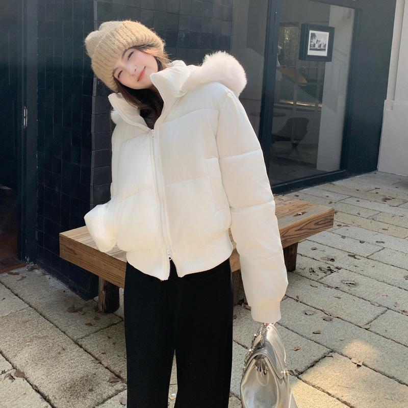 Зимний меховой воротник повседневная утолщенная хлопковая куртка короткого дизайна женская теплая пуховая хлопковая куртка с капюшоном новая куртка
