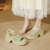 Platform sandals women's summer new slope heel waterproof table small man heightened 7CM one-word buckle open-toe strap Roman shoes