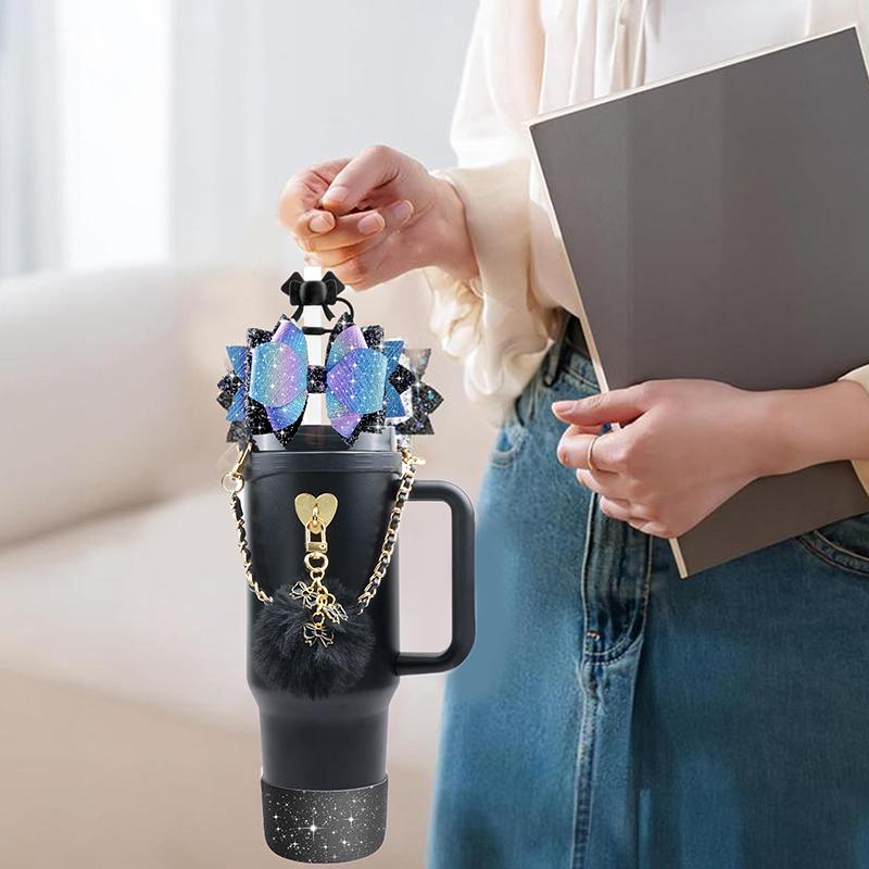 Аксессуары для кубков Стэнли Bling для стаканов объемом 40 и 30 унций, включая силиконовый чехол-трубочку с милым бантом, силиконовый чехол для кубка Стэнли