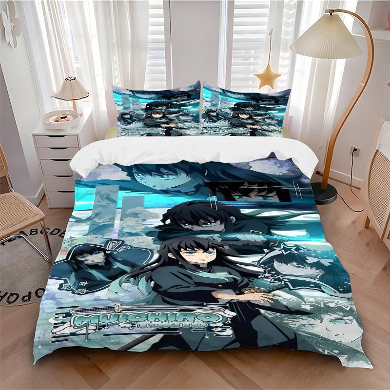 Demon Slayer Muichiro Anime Print 3Pcs Bedding Set,Duvet Cover with 2 Bedro,Pillowcase Home Birthday Gift